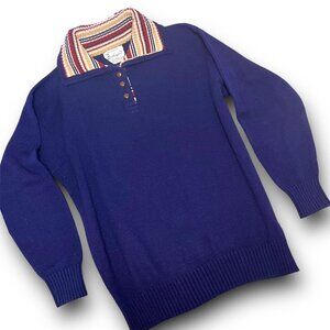 Authentic Vintage 1970’s Bamberger’s Navy Blue Striped Collar Rugby Sweater